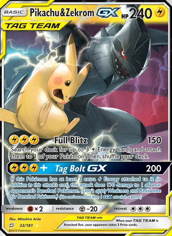 Pikachu & Zekrom GX — Team Up #33 (Pokémon TCG card)