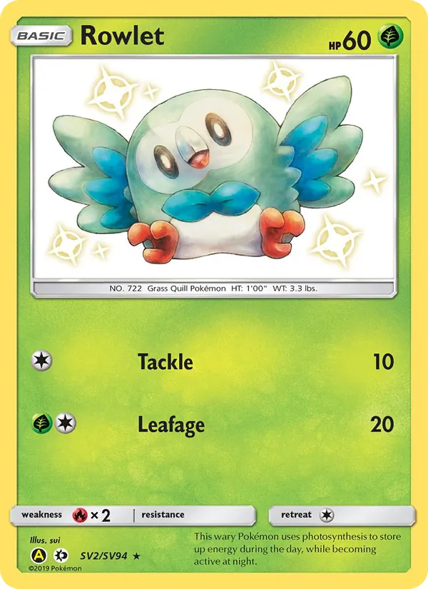 Rowlet — Hidden Fates Shiny Vault #SV2 (Pokémon TCG card)