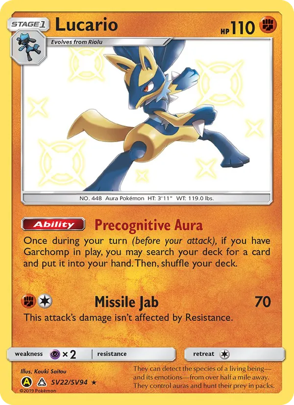 Lucario — Hidden Fates Shiny Vault #SV22 (Pokémon TCG card)