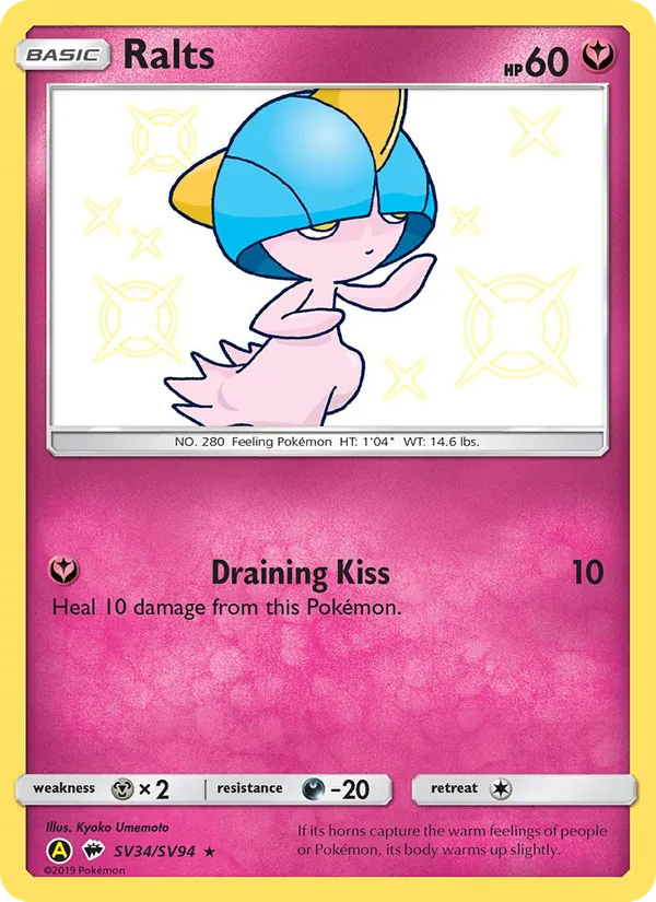 Ralts — Hidden Fates Shiny Vault #SV34 (Pokémon TCG card)