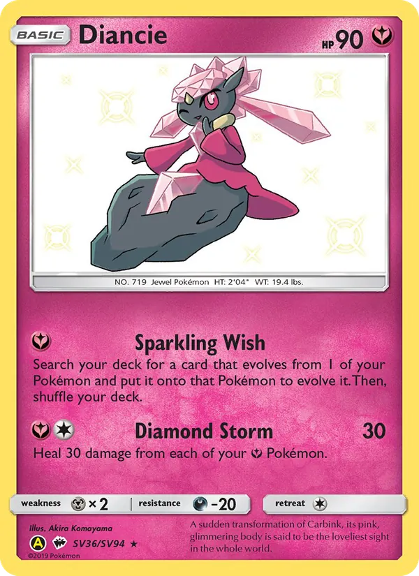 Diancie — Hidden Fates Shiny Vault #SV36 (Pokémon TCG card)