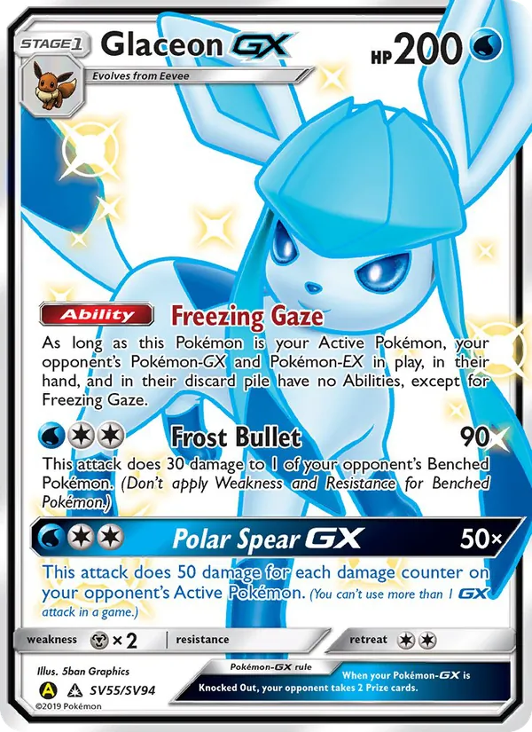 Glaceon-GX — Hidden Fates Shiny Vault #SV55 (Pokémon TCG card)