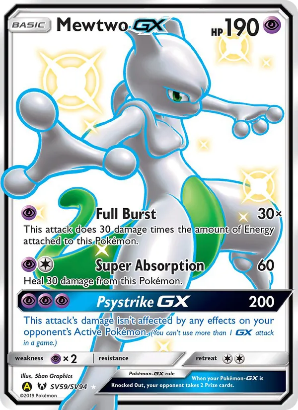 Mewtwo-GX — Hidden Fates Shiny Vault #SV59 (Pokémon TCG card)
