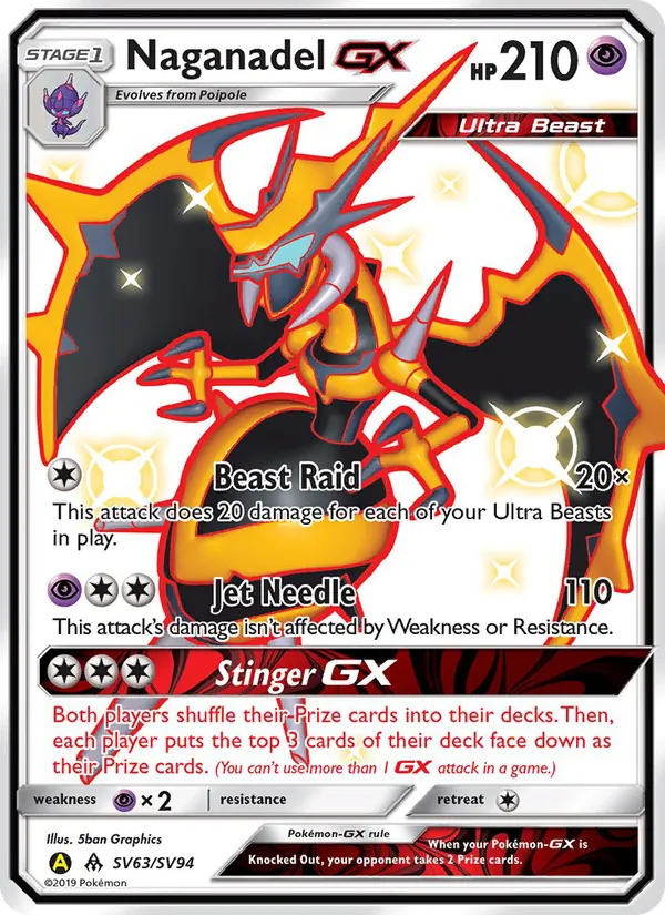 Naganadel-GX — Hidden Fates Shiny Vault #SV63 (Pokémon TCG card)