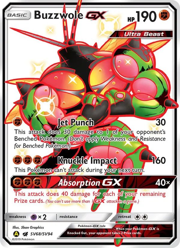 Buzzwole-GX — Hidden Fates Shiny Vault #SV68 (Pokémon TCG card)