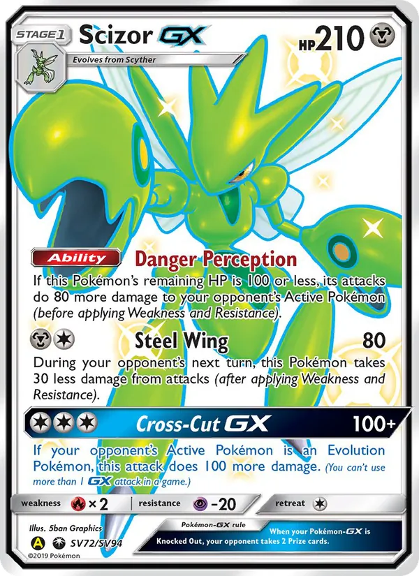 Scizor-GX — Hidden Fates Shiny Vault #SV72 (Pokémon TCG card)