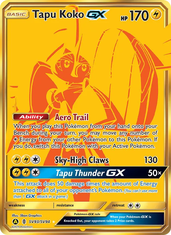 Tapu Koko-GX — Hidden Fates Shiny Vault #SV93 (Pokémon TCG card)