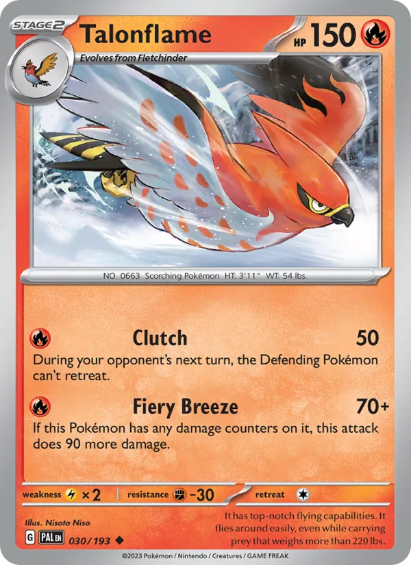Talonflame — Paldea Evolved #030 (Pokémon TCG card)