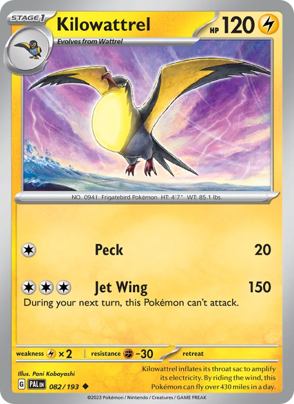 Kilowattrel — Paldea Evolved #082 (Pokémon TCG card)