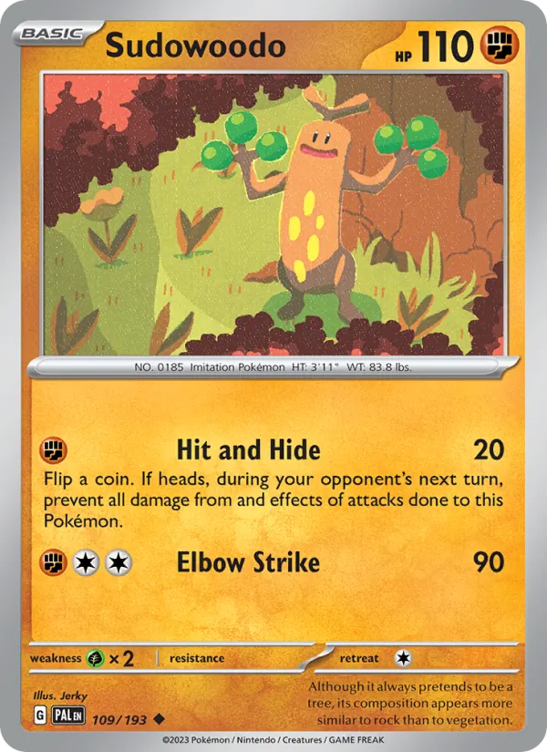 Sudowoodo — Paldea Evolved #109 (Pokémon TCG card)