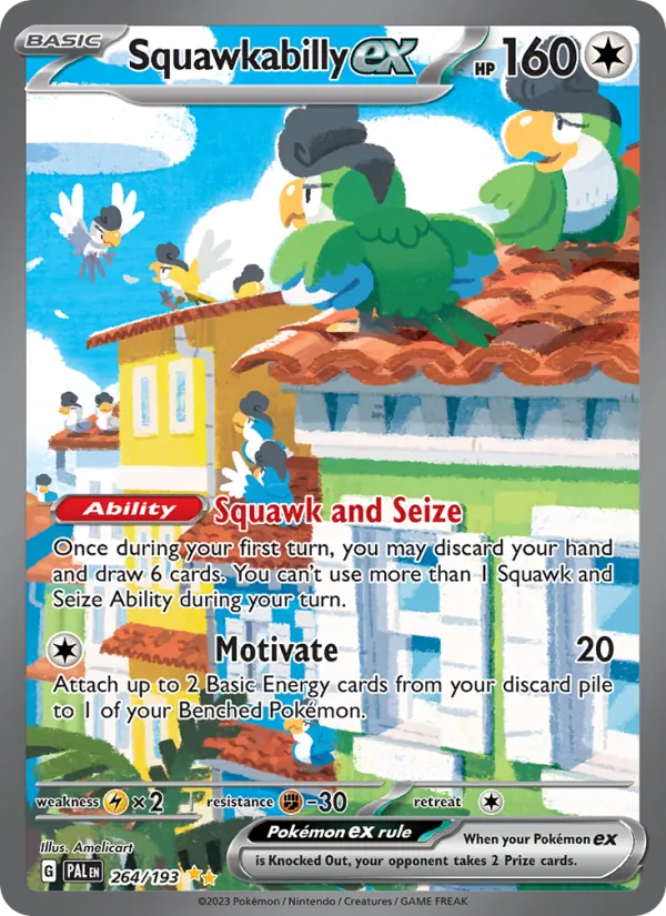 Squawkabilly ex — Paldea Evolved #264 (Pokémon TCG card)