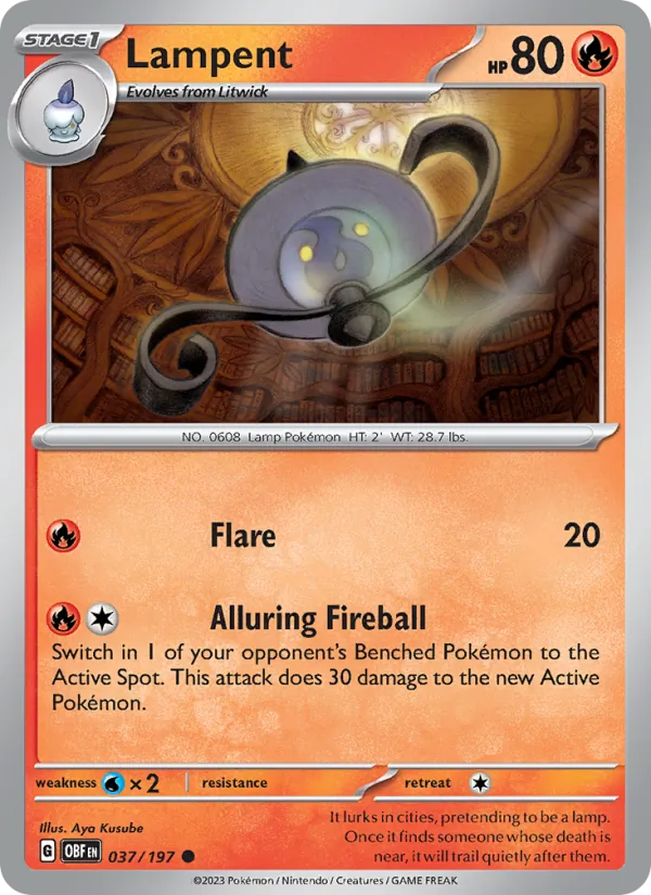 Lampent — Obsidian Flames #037 (Pokémon TCG card)