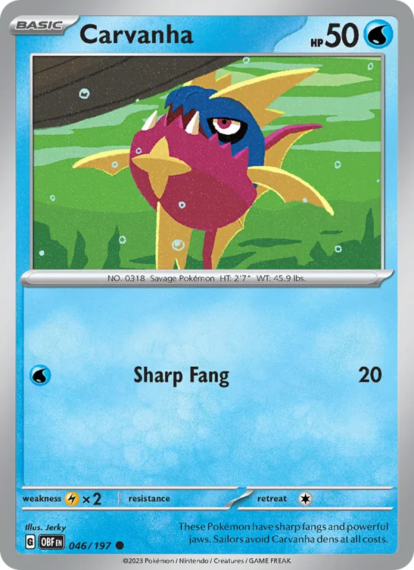 Carvanha — Obsidian Flames #046 (Pokémon TCG card)