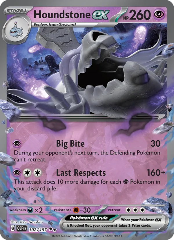 Houndstone ex — Obsidian Flames #102 (Pokémon TCG card)