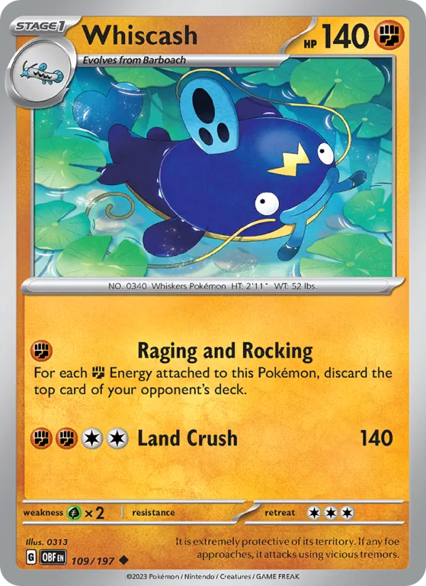 Whiscash — Obsidian Flames #109 (Pokémon TCG card)