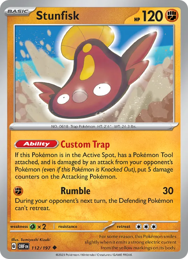Stunfisk — Obsidian Flames #112 (Pokémon TCG card)