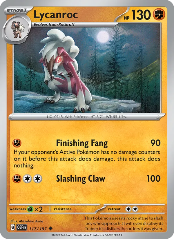 Lycanroc — Obsidian Flames #117 (Pokémon TCG card)