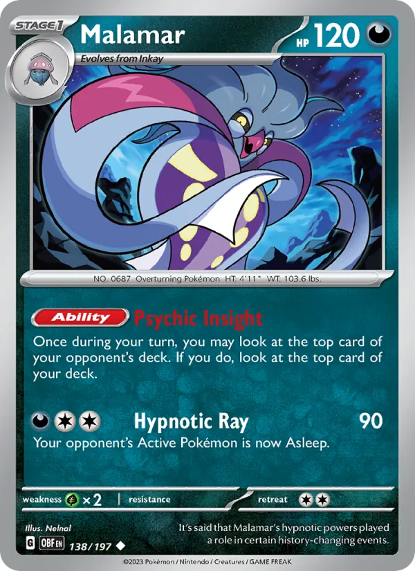 Malamar — Obsidian Flames #138 (Pokémon TCG card)