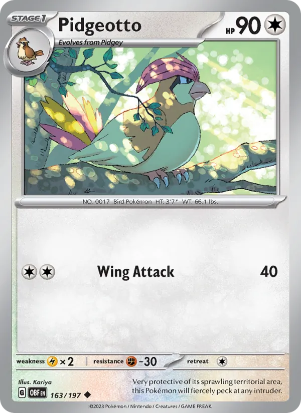 Pidgeotto — Obsidian Flames #163 (Pokémon TCG card)
