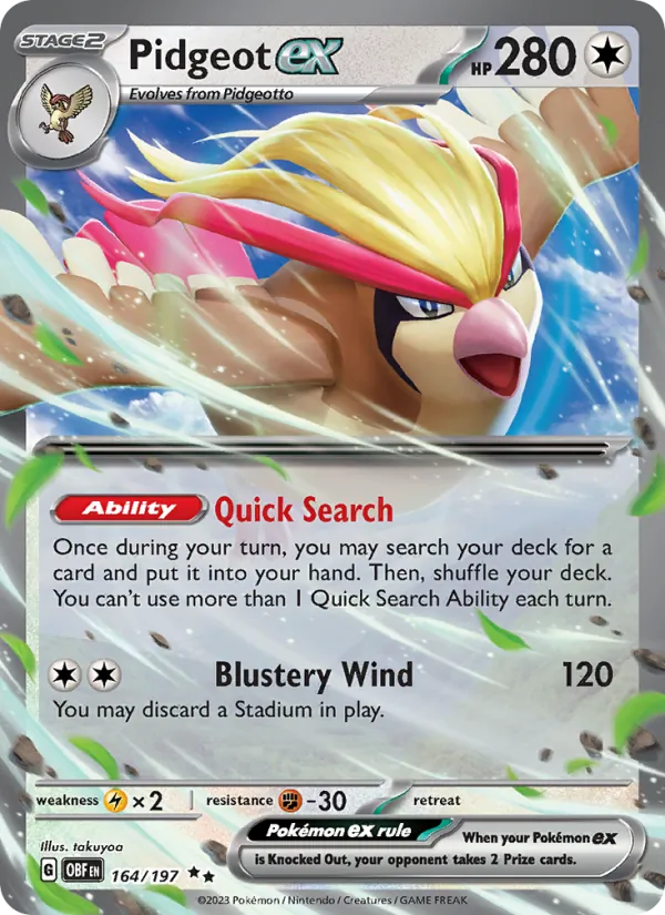 Pidgeot ex — Obsidian Flames #164 (Pokémon TCG card)