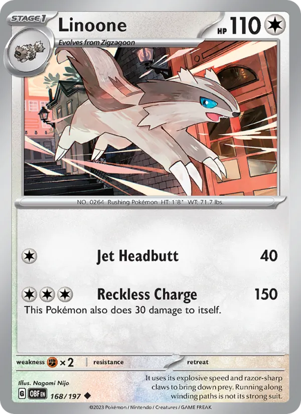 Linoone — Obsidian Flames #168 (Pokémon TCG card)