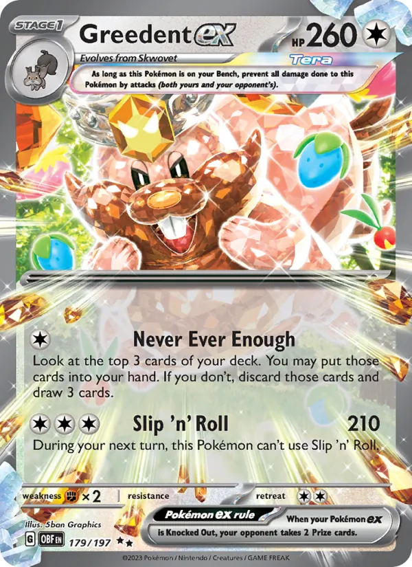 Greedent ex — Obsidian Flames #179 (Pokémon TCG card)