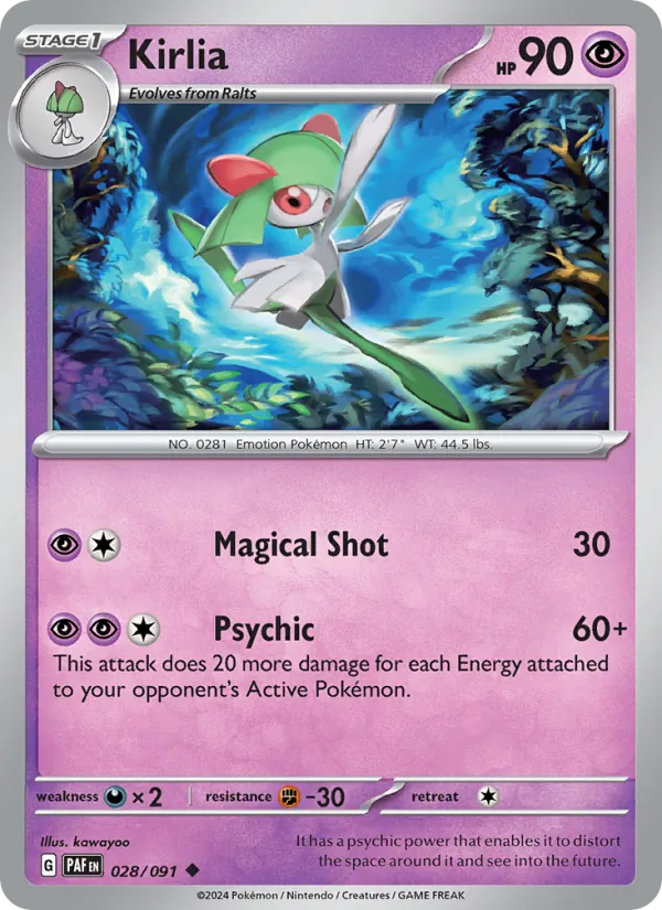 Kirlia — Paldean Fates #028 (Pokémon TCG card)