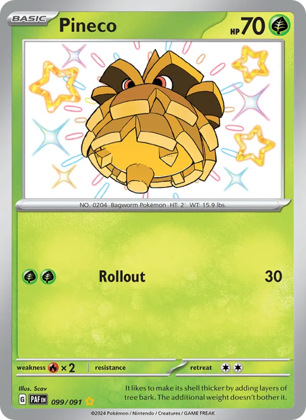 Pineco — Paldean Fates #099 (Pokémon TCG card)