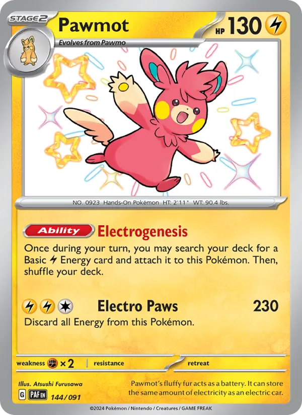 Pawmot — Paldean Fates #144 (Pokémon TCG card)