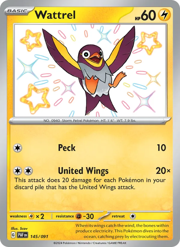 Wattrel — Paldean Fates #145 (Pokémon TCG card)