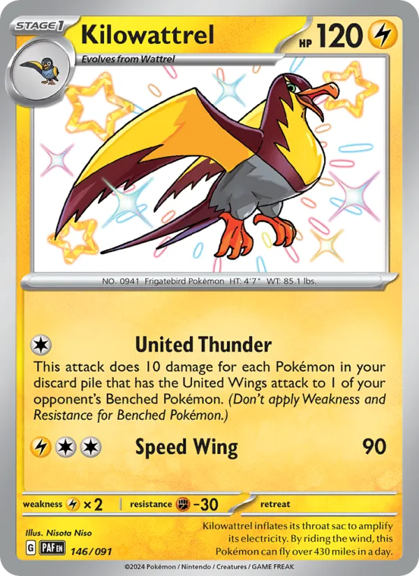 Kilowattrel — Paldean Fates #146 (Pokémon TCG card)