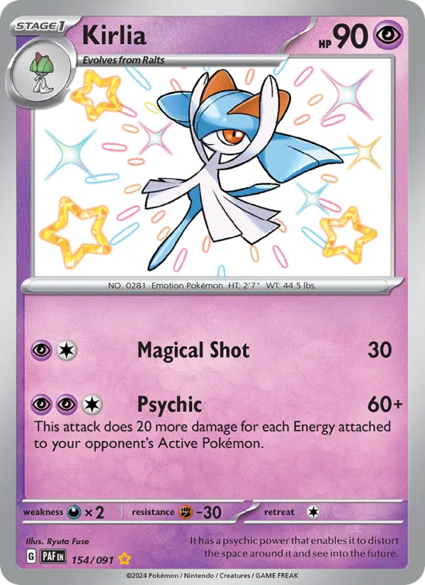 Kirlia — Paldean Fates #154 (Pokémon TCG card)