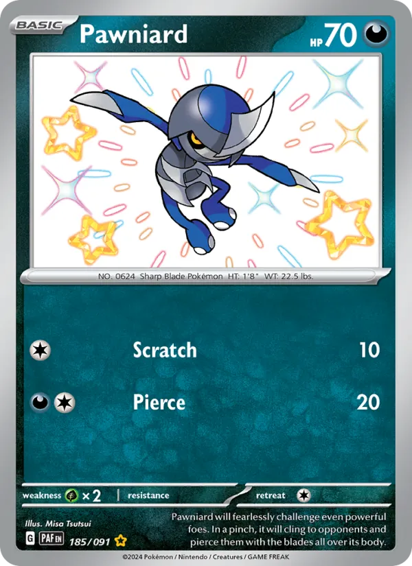 Pawniard — Paldean Fates #185 (Pokémon TCG card)