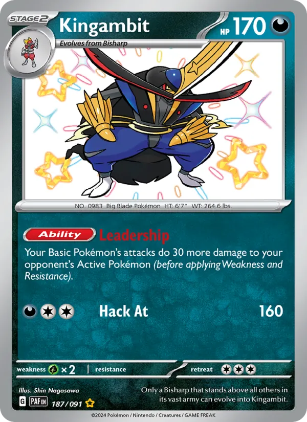 Kingambit — Paldean Fates #187 (Pokémon TCG card)