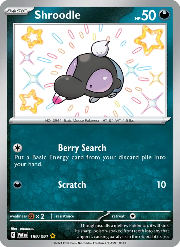Shroodle — Paldean Fates #189 (Pokémon TCG card)