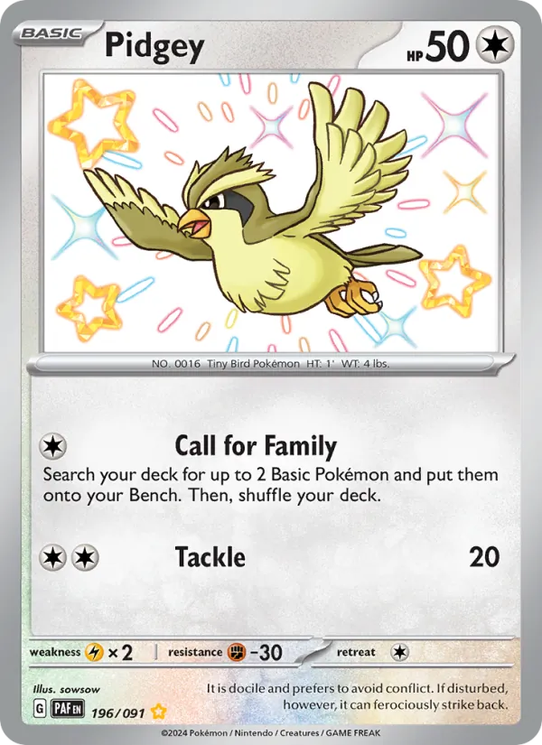Pidgey — Paldean Fates #196 (Pokémon TCG card)