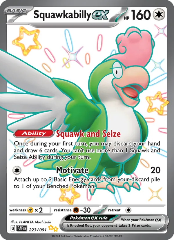 Squawkabilly ex — Paldean Fates #223 (Pokémon TCG card)