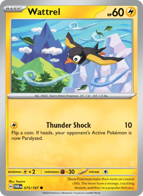 Wattrel — Twilight Masquerade #075 (Pokémon TCG card)