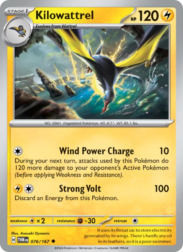 Kilowattrel — Twilight Masquerade #076 (Pokémon TCG card)