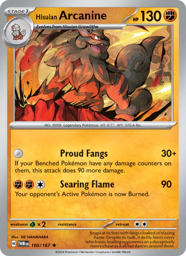 Hisuian Arcanine — Twilight Masquerade #100 (Pokémon TCG card)