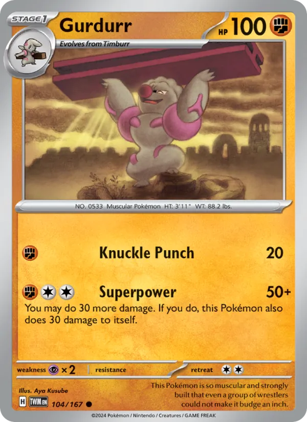 Gurdurr — Twilight Masquerade #104 (Pokémon TCG card)