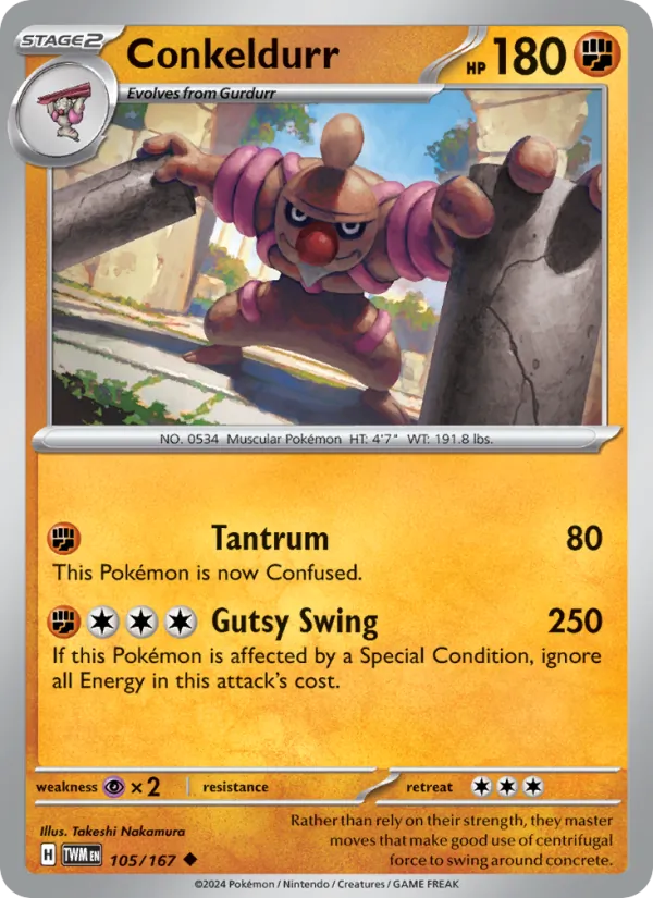 Conkeldurr — Twilight Masquerade #105 (Pokémon TCG card)