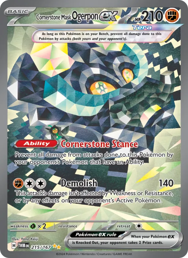 Cornerstone Mask Ogerpon ex — Twilight Masquerade #215 (Pokémon TCG card)
