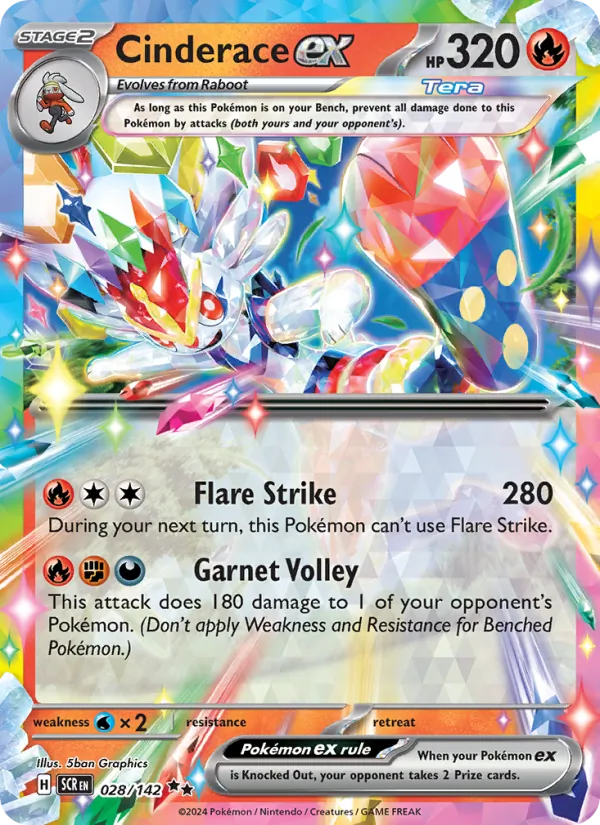 Cinderace ex — Stellar Crown #028 (Pokémon TCG card)