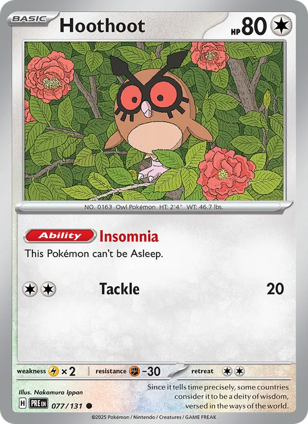Hoothoot — Prismatic Evolutions #077 (Pokémon TCG card)