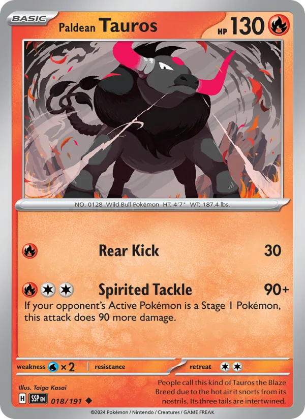 Paldean Tauros — Surging Sparks #018 (Pokémon TCG card)