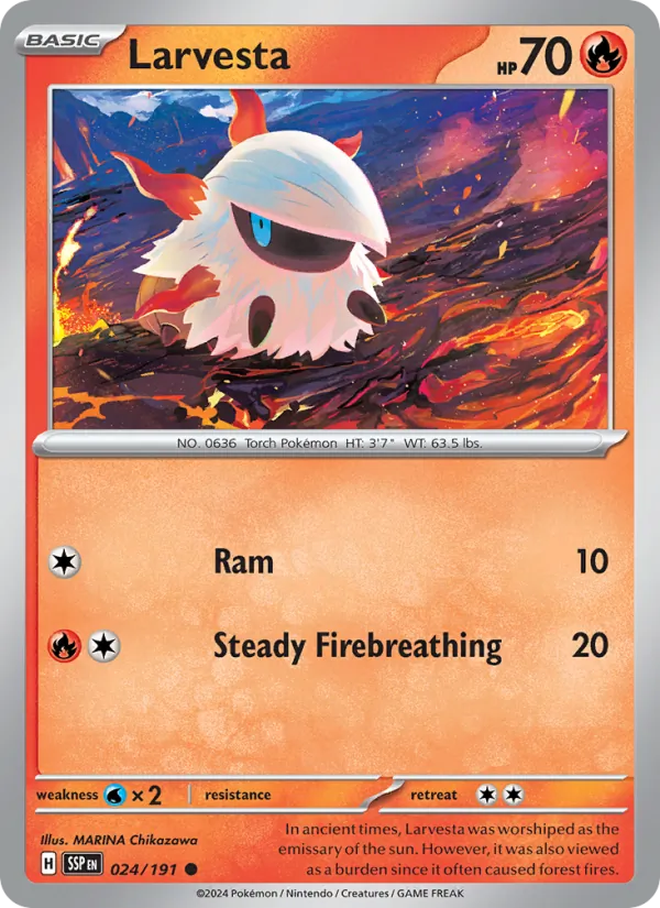 Larvesta — Surging Sparks #024 (Pokémon TCG card)