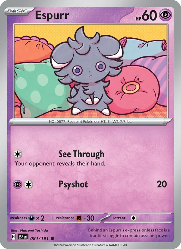 Espurr — Surging Sparks #084 (Pokémon TCG card)
