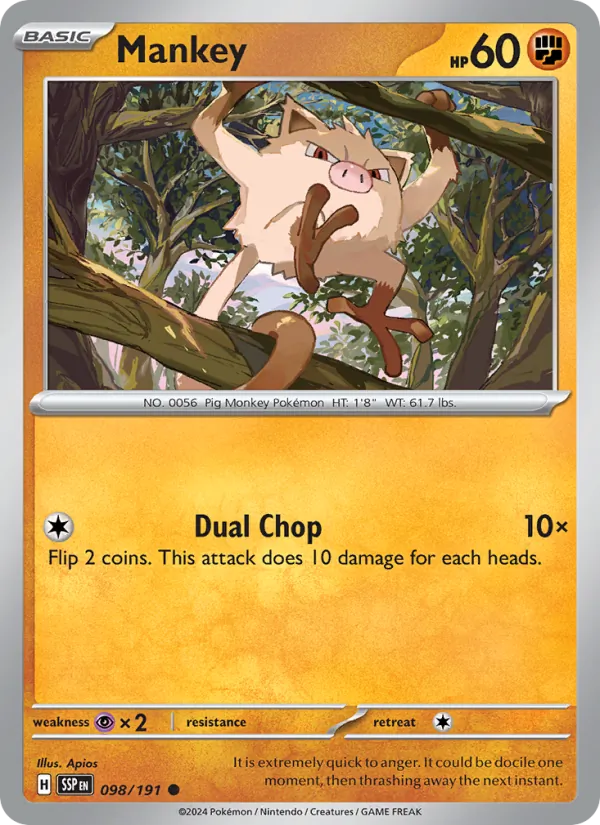Mankey — Surging Sparks #098 (Pokémon TCG card)