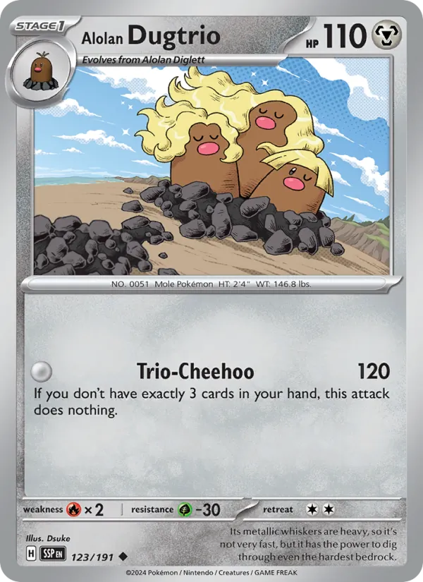 Alolan Dugtrio — Surging Sparks #123 (Pokémon TCG card)